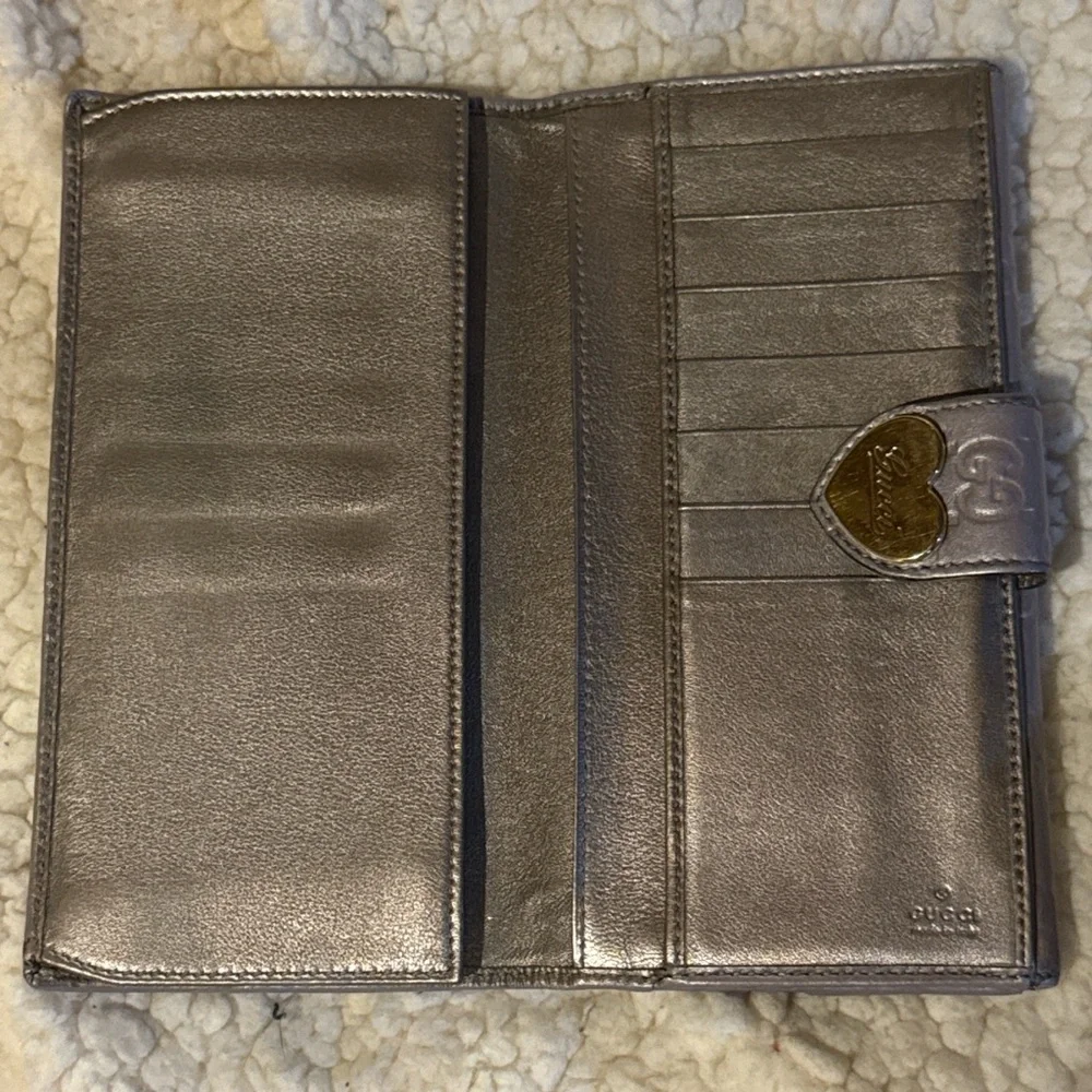 Gucci Wallet Guccissima Leather Bifold Long Card Heart Logo Lilac - Picture 6 of 8